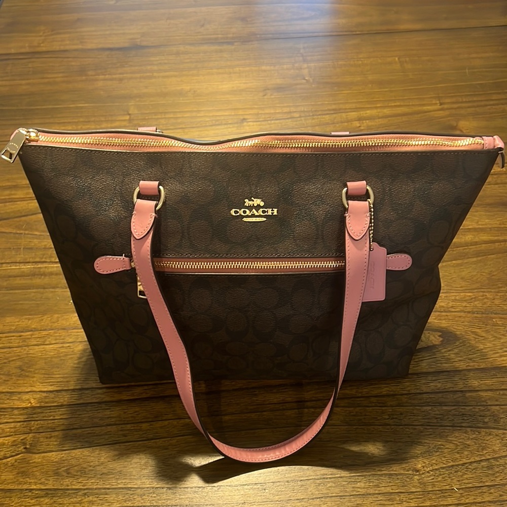 Brand new never used Coach purse shoulder bag brown and pink
